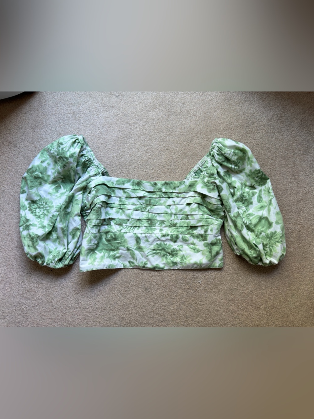 Abercrombie Green Puff-Sleeve Poplin Square-Neck Top